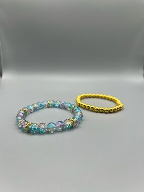 Aqua & Gold Beaded Bracelet Set - Handmade #B0233T